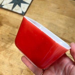 Small red Pyrex fridge keeper